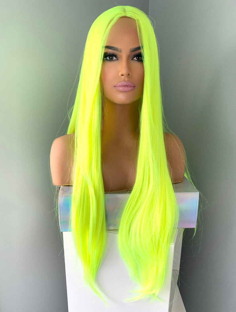 Kiki - Long Neon Yellow Silky Straight Partial Lace Front Wig