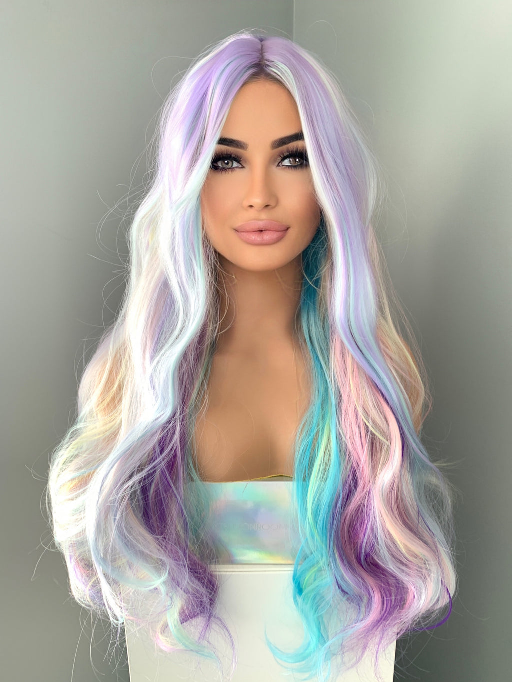 Colorful Candy Pastel Purple Blue White Wave Long Wig SD00209