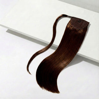 Ponytail Hair Extension - Silky Straight - Dark Auburn Brown