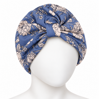 Hair Loss Headwrap Cotton Cap with Satin Liner, Blue Floral