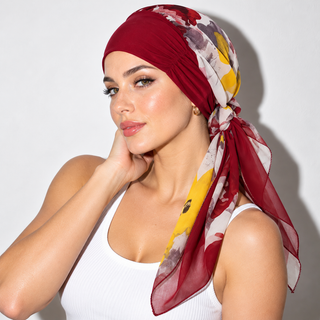Hair Loss Head Scarf, Red Floral