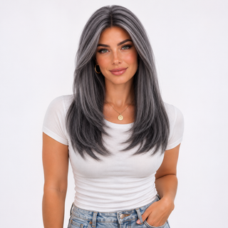"Dixie" - Dark Grey Layered Wig