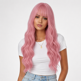 "Rosalie" - Long Pink Wig with Bangs