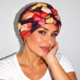 Hair Loss Headwrap Cotton Cap with Satin Liner, Autumn Floral