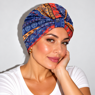 Hair Loss Headwrap Cotton Cap with Satin Liner, Colorful Paisley