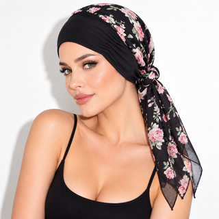 Hair Loss Head Scarf, Black Floral