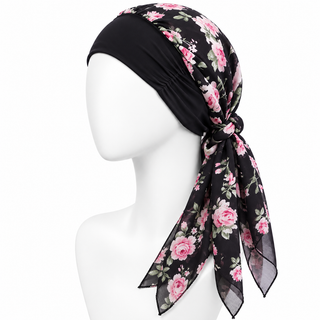 Hair Loss Head Scarf, Black Floral