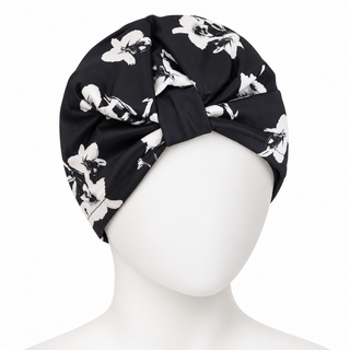 Hair Loss Headwrap Cotton Cap with Satin Liner, Black & White