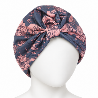 Hair Loss Headwrap Cotton Cap with Satin Liner, Grey Floral