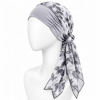 Hair Loss Head Scarf, Grey Floral