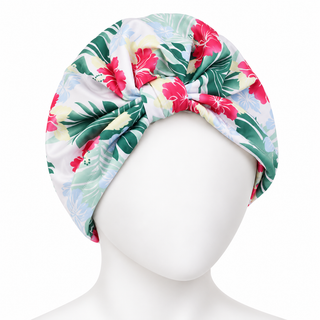 Hair Loss Headwrap Cotton Cap with Satin Liner, Green Leaf