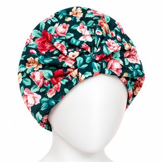 Hair Loss Headwrap Cotton Cap with Satin Liner, Teal Leaf