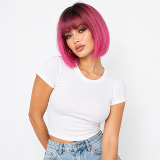 "Nyla" - Neon Pink Bob with Bangs