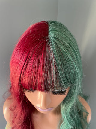 "Christmas" - Long Two Tone Red Green Wig With Bangs