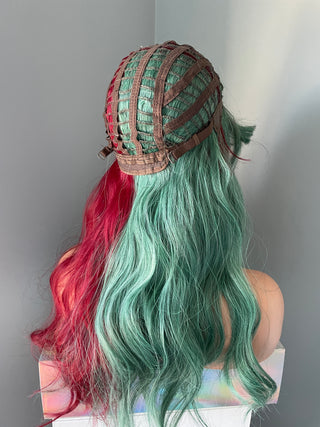 "Christmas" - Long Two Tone Red Green Wig With Bangs