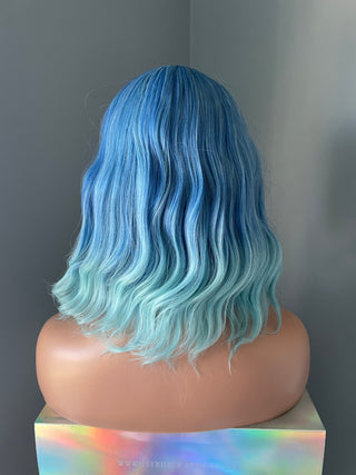 "Isla" - Short Ombre Blue Body Wave Wig with Bangs