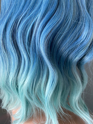 "Isla" - Short Ombre Blue Body Wave Wig with Bangs