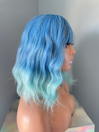 "Isla" - Short Ombre Blue Body Wave Wig with Bangs