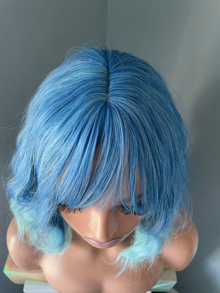 "Isla" - Short Ombre Blue Body Wave Wig with Bangs