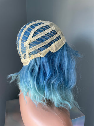 "Isla" - Short Ombre Blue Body Wave Wig with Bangs