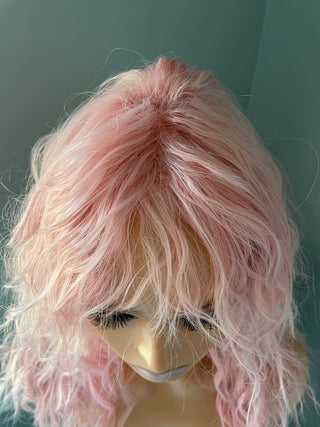 Curly Women's 80's Wig with Bangs - Pink