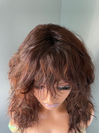 Curly Women's 80's Wig with Bangs - Auburn Brown