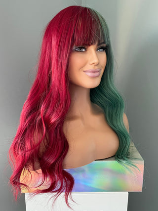 "Christmas" - Long Two Tone Red Green Wig With Bangs