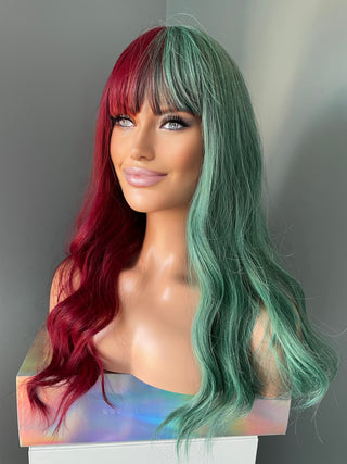 "Christmas" - Long Two Tone Red Green Wig With Bangs