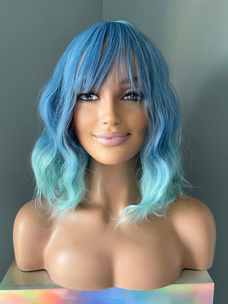 "Isla" - Short Ombre Blue Body Wave Wig with Bangs