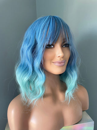 "Isla" - Short Ombre Blue Body Wave Wig with Bangs