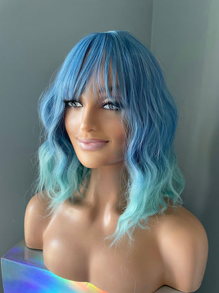 "Isla" - Short Ombre Blue Body Wave Wig with Bangs