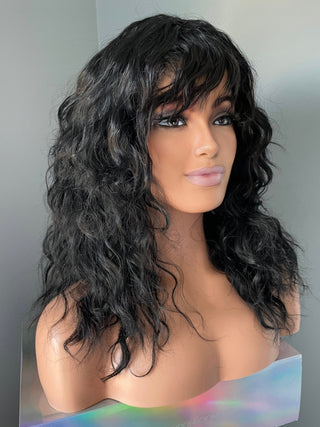 Curly Women's 80's Wig with Bangs - Black