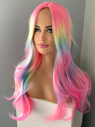 "Dream" - Long Wavy Neon Rainbow Wig