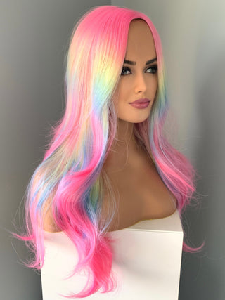 "Dream" - Long Wavy Neon Rainbow Wig