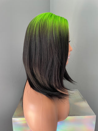 "Onyx" - Short Ombre Green Black Bob Wig