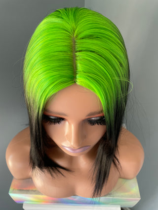 "Onyx" - Short Ombre Green Black Bob Wig