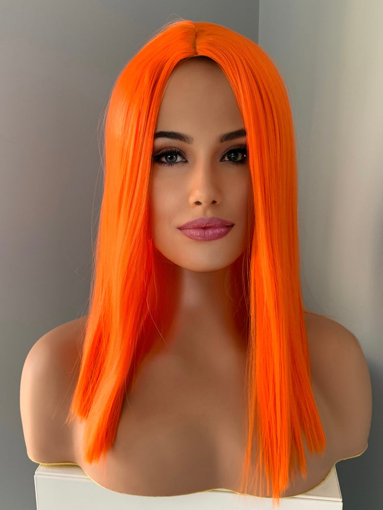 "Koi" - Straight Neon Orange Synthetic Wig