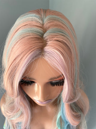 "Harmony" - Long Wavy Pastel Rainbow Wig