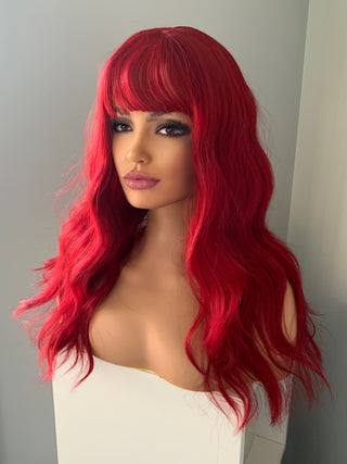 "Ruby" - Vibrant Red Body Wave Wig with Bangs