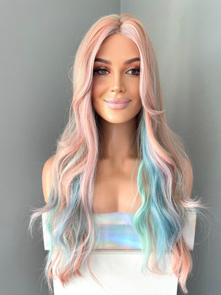 "Harmony" - Long Wavy Pastel Rainbow Wig