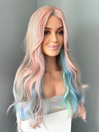 "Harmony" - Long Wavy Pastel Rainbow Wig