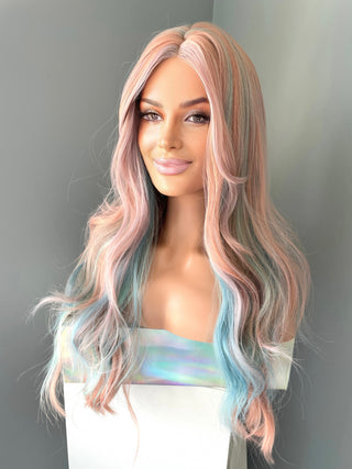 "Harmony" - Long Wavy Pastel Rainbow Wig