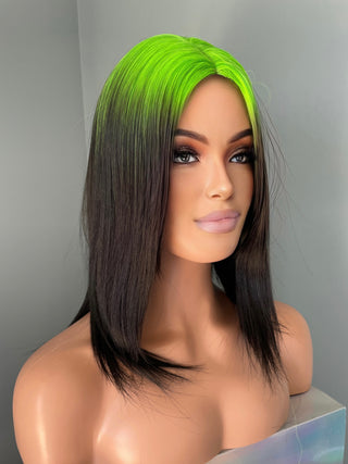 "Onyx" - Short Ombre Green Black Bob Wig