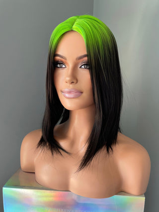 "Onyx" - Short Ombre Green Black Bob Wig