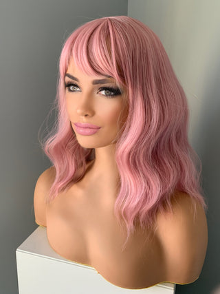 "Elle" - Short Baby Pink Wig with Bangs