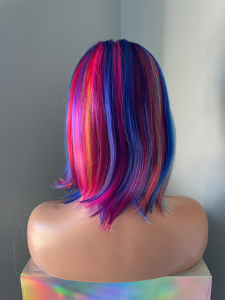 "Joy" - Bright Rainbow Bob Wig with Bangs