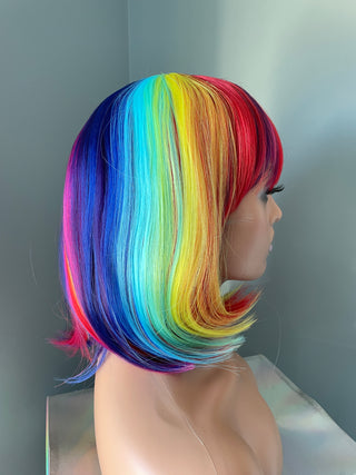 "Joy" - Bright Rainbow Bob Wig with Bangs