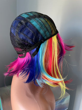 "Joy" - Bright Rainbow Bob Wig with Bangs