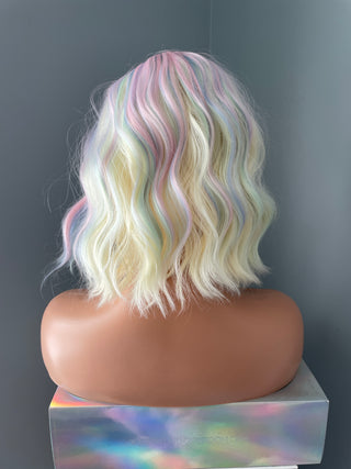 "Opal" - Pastel Rainbow Bodywave Wig with Bangs