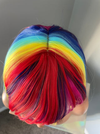 "Joy" - Bright Rainbow Bob Wig with Bangs